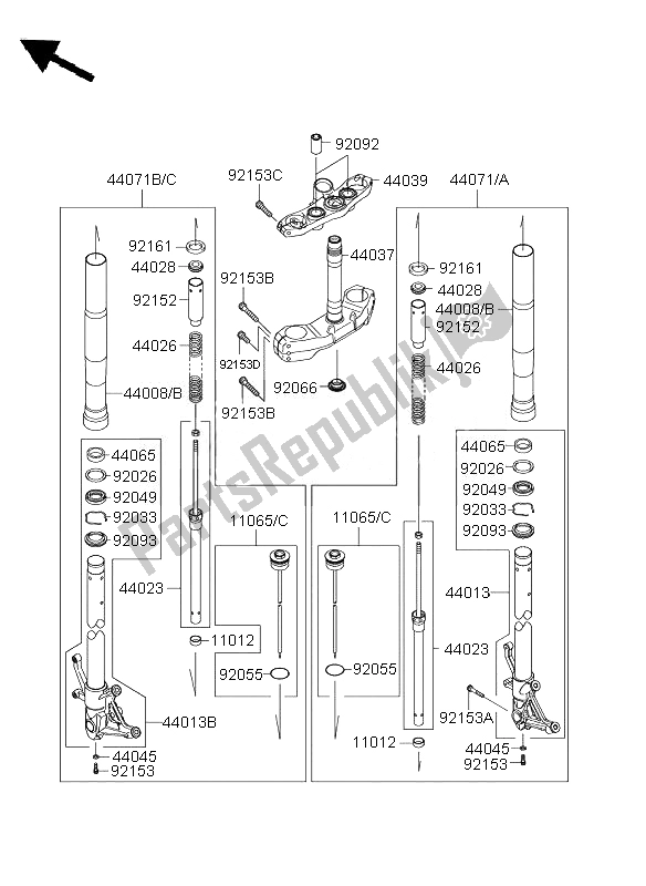 All parts for the Front Fork of the Kawasaki Z 1000 ABS 2007