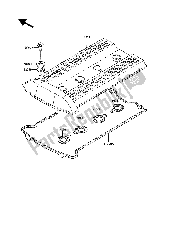 Alle onderdelen voor de Kleppendeksel van de Kawasaki GPZ 1000 RX 1988