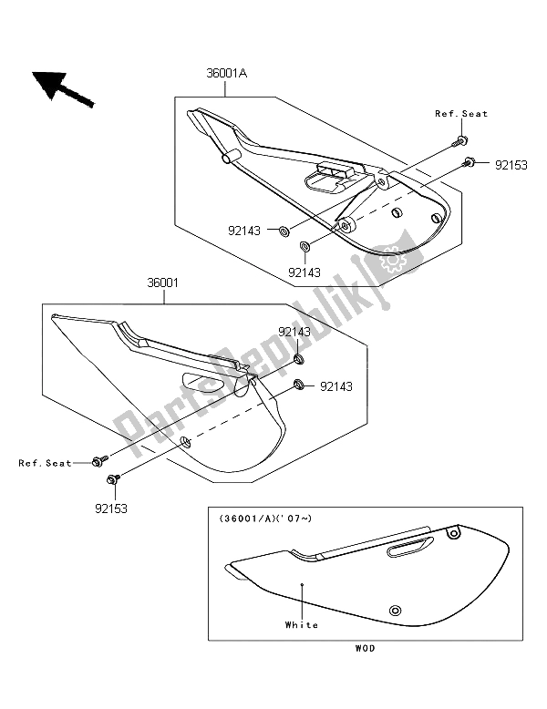 All parts for the Side Covers of the Kawasaki KX 65 2008