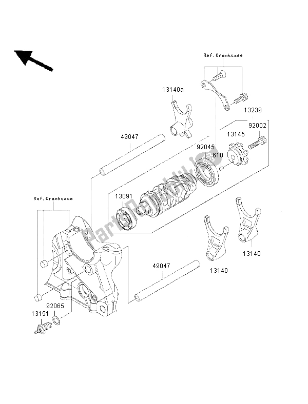 All parts for the Gear Change Drum & Shift Fork of the Kawasaki Ninja ZX 9R 900 2002