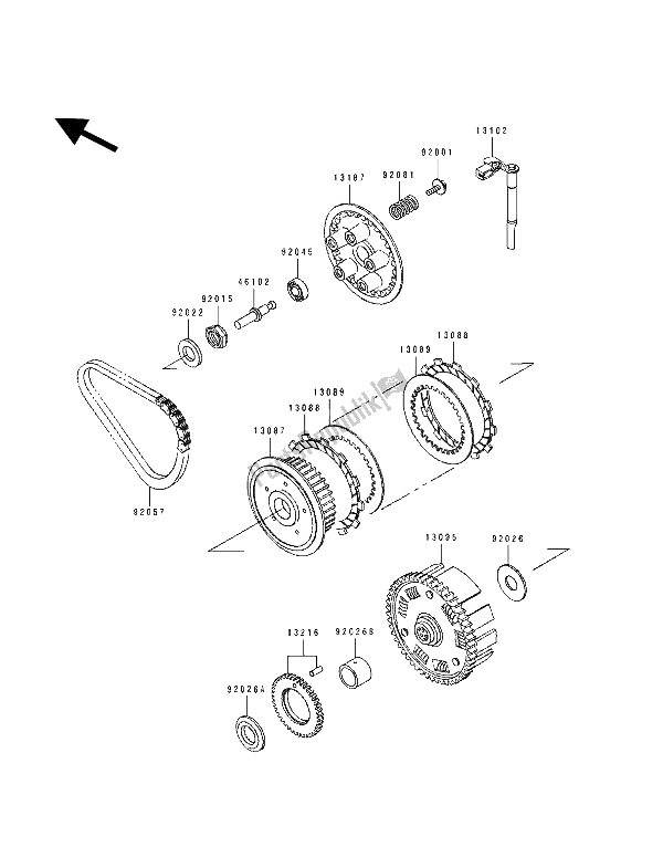 Alle onderdelen voor de Koppeling van de Kawasaki KLE 500 1991