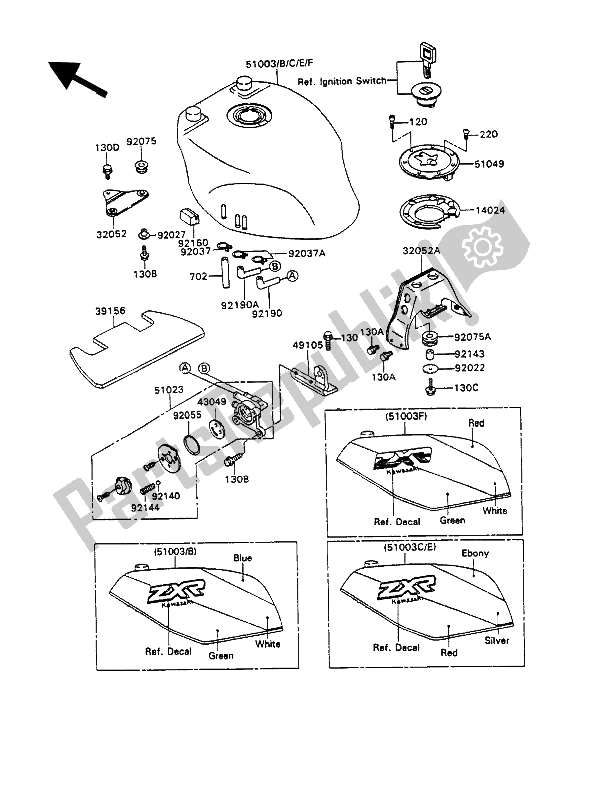 Tutte le parti per il Serbatoio Di Carburante del Kawasaki ZXR 750 1990