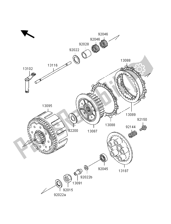 All parts for the Clutch of the Kawasaki KX 250 2000