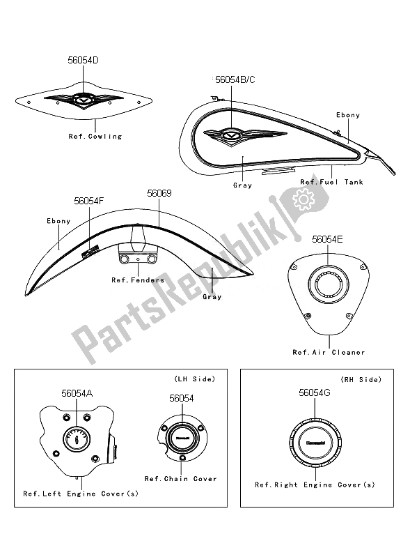 All parts for the Decals (ebony-gray) of the Kawasaki VN 1700 Classic Tourer ABS 2011