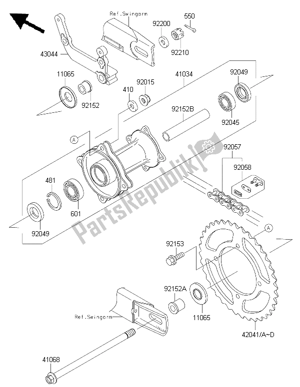 Tutte le parti per il Mozzo Posteriore del Kawasaki KX 65 2015