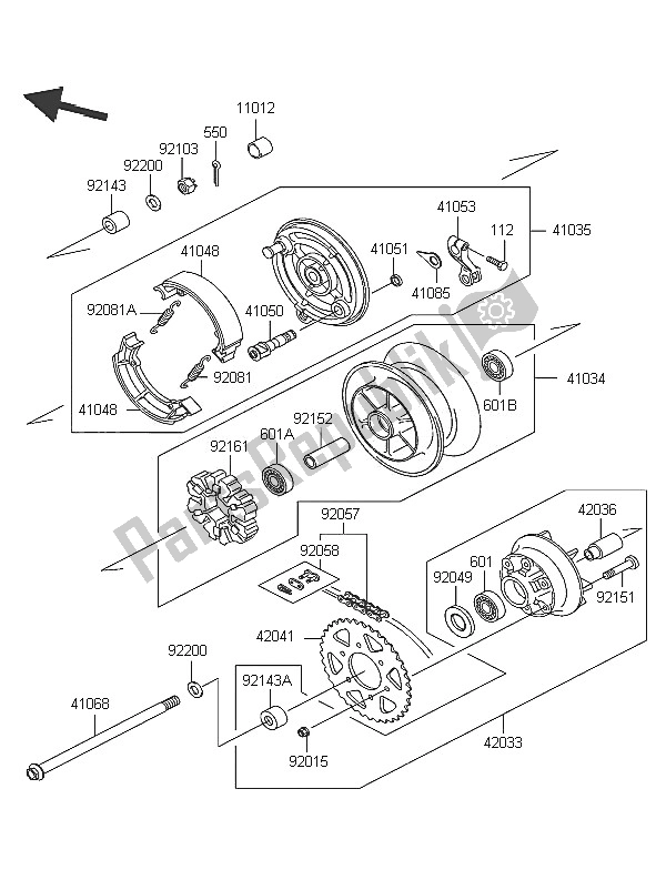 All parts for the Rear Hub of the Kawasaki Eliminator 125 2005