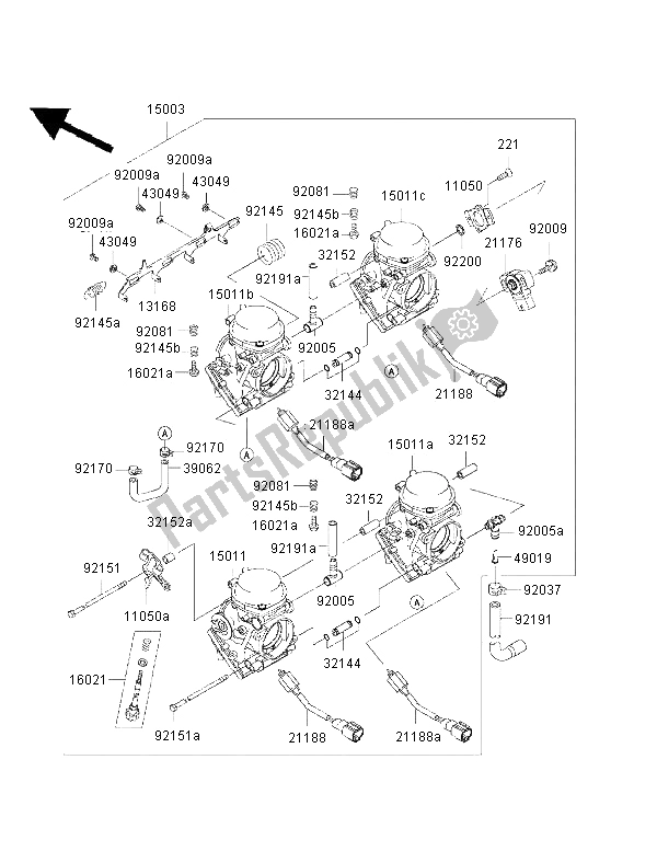 Tutte le parti per il Carburatore del Kawasaki Ninja ZX 6R 600 2002