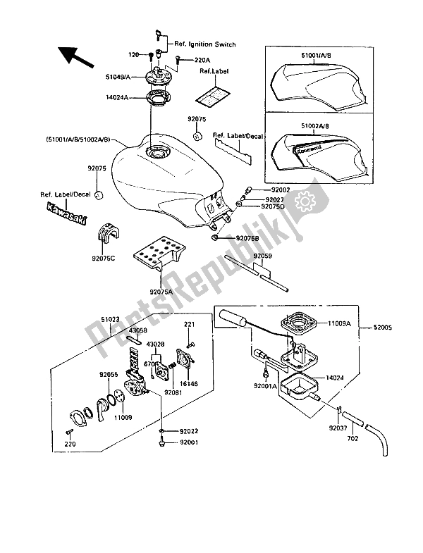 Wszystkie części do Zbiornik Paliwa Kawasaki 1000 GTR 1988