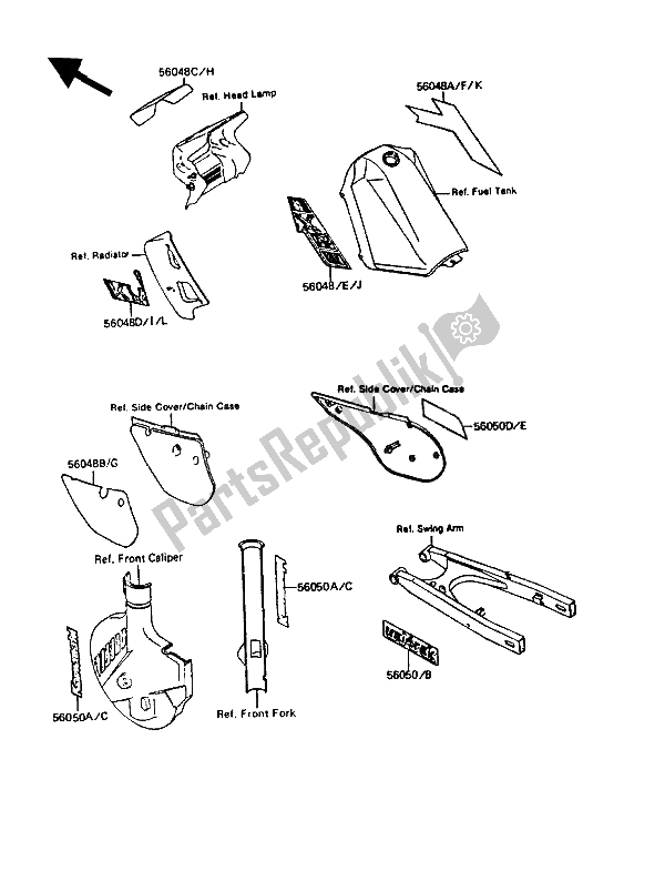 Alle onderdelen voor de Stickers van de Kawasaki KMX 125 1989