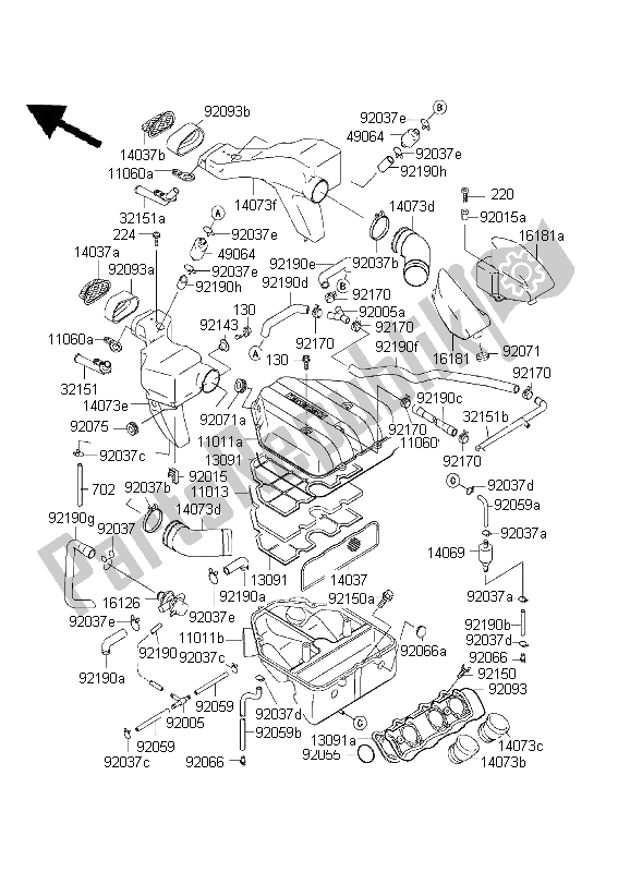 Alle onderdelen voor de Luchtfilter van de Kawasaki ZZ R 600 2001