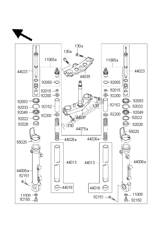 All parts for the Front Fork of the Kawasaki ZRX 1200R 2001