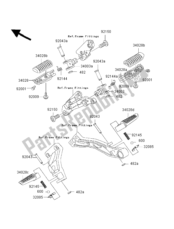 All parts for the Footrests of the Kawasaki ZRX 1200S 2002
