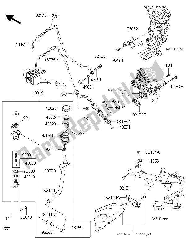 Toutes les pièces pour le Maître-cylindre Arrière du Kawasaki Versys 1000 2015