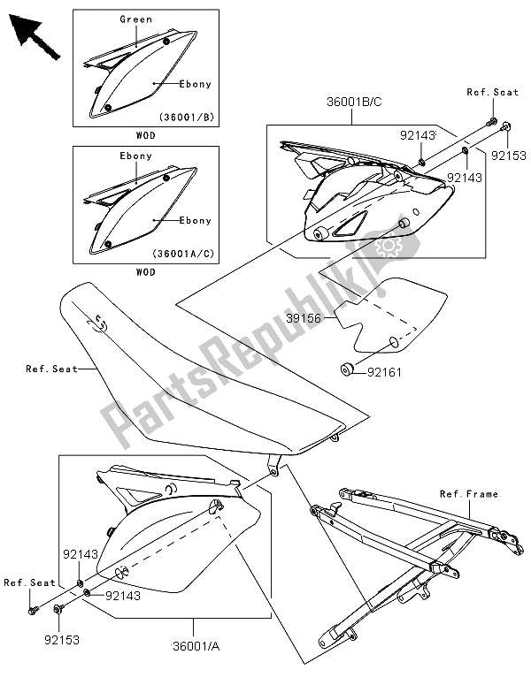 Alle onderdelen voor de Zijpanelen van de Kawasaki KX 250F 2009