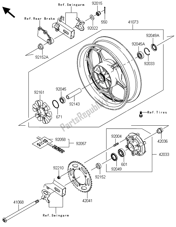 Tutte le parti per il Mozzo Posteriore del Kawasaki Ninja 300 2013