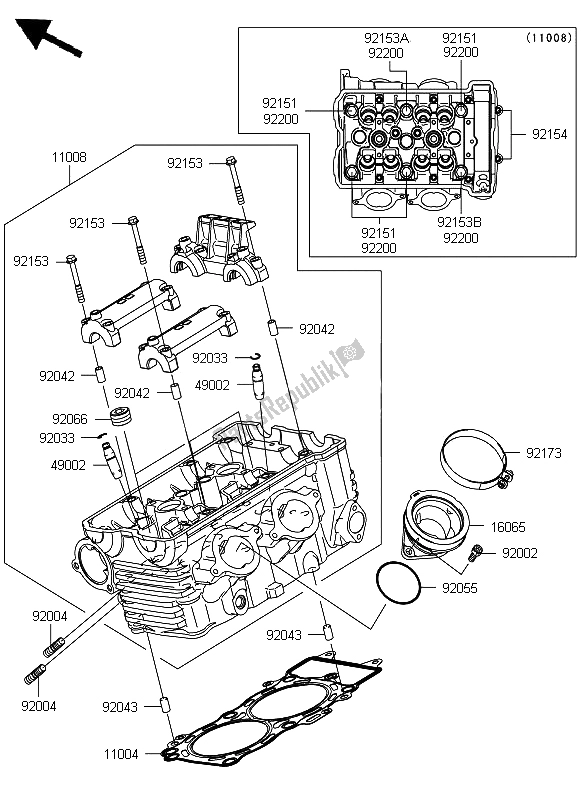 All parts for the Cylinder Head of the Kawasaki ER 6F 650 2012