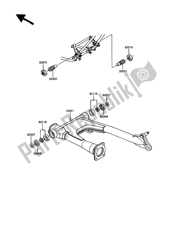 All parts for the Swingarm of the Kawasaki GT 550 1989