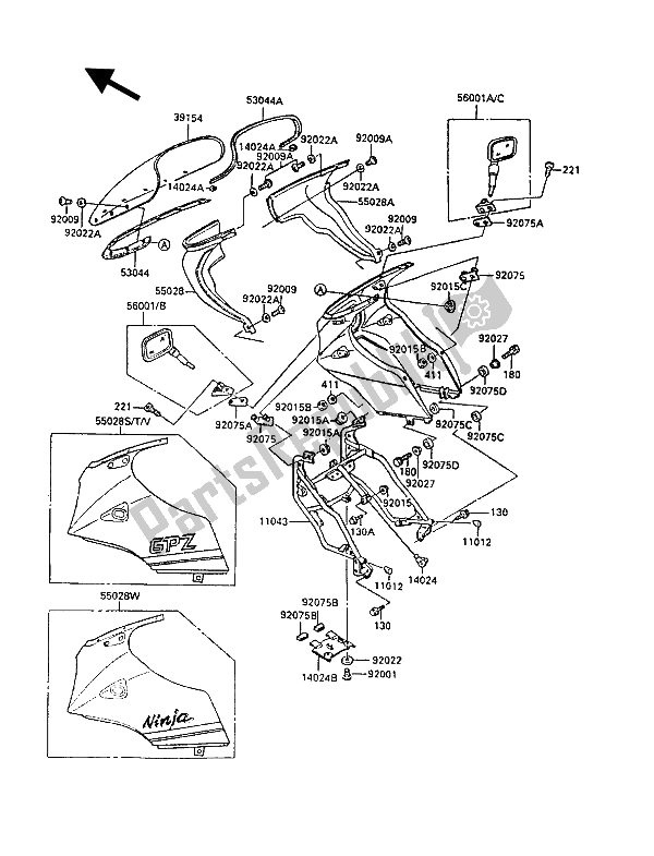Todas as partes de Capota do Kawasaki GPZ 900R 1988
