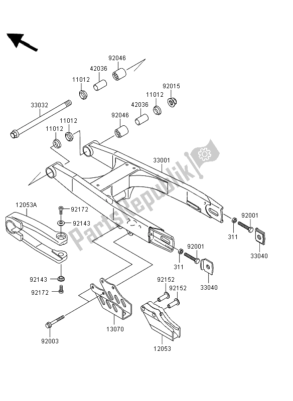 All parts for the Swingarm of the Kawasaki KX 65 2013