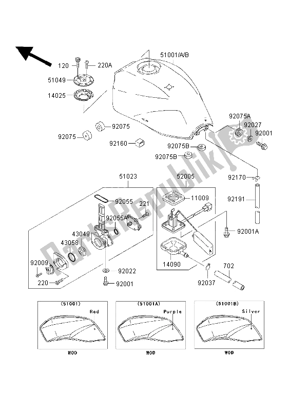 All parts for the Fuel Tank of the Kawasaki ZRX 1100 1998