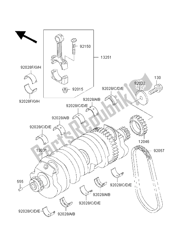 All parts for the Crankshaft of the Kawasaki ZRX 1100 1998