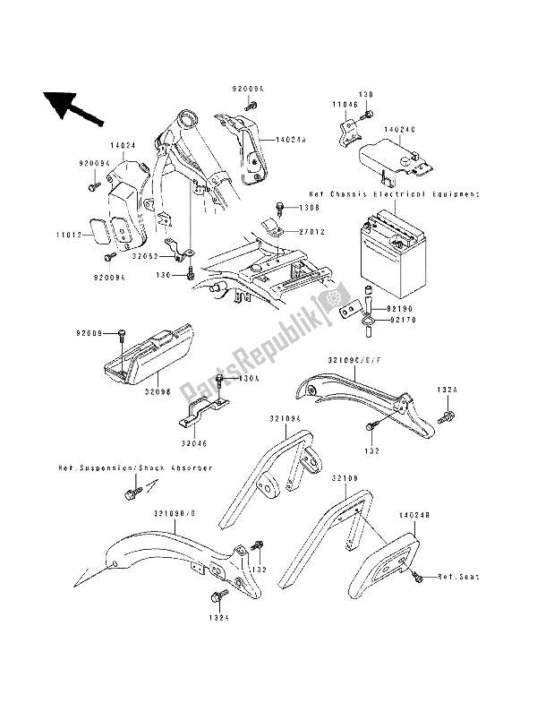 All parts for the Battery Case of the Kawasaki EN 500 1994