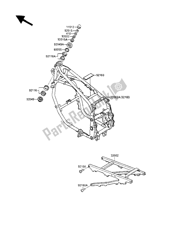 All parts for the Frame of the Kawasaki GPX 600R 1990