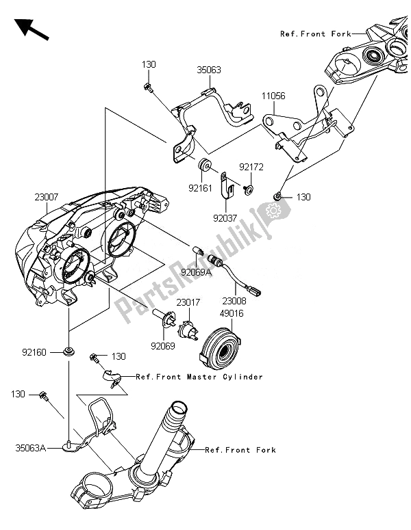 All parts for the Headlight(s) of the Kawasaki Z 800E Version 2014