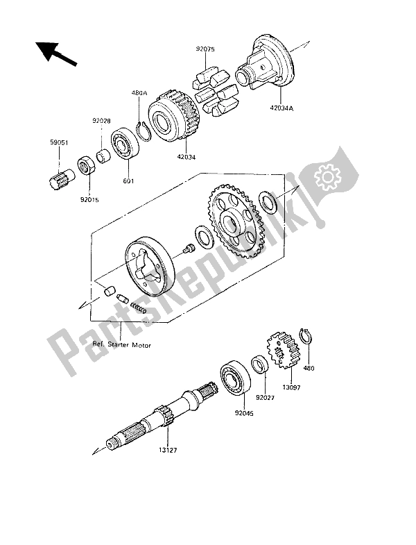 Tutte le parti per il Albero Secondario del Kawasaki GPZ 600R 1989