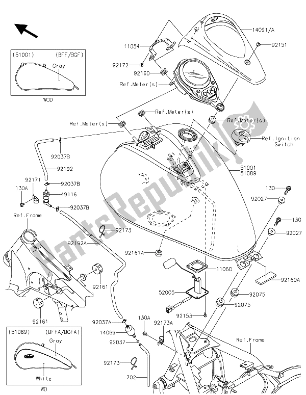 All parts for the Fuel Tank of the Kawasaki Vulcan 900 Classic 2015