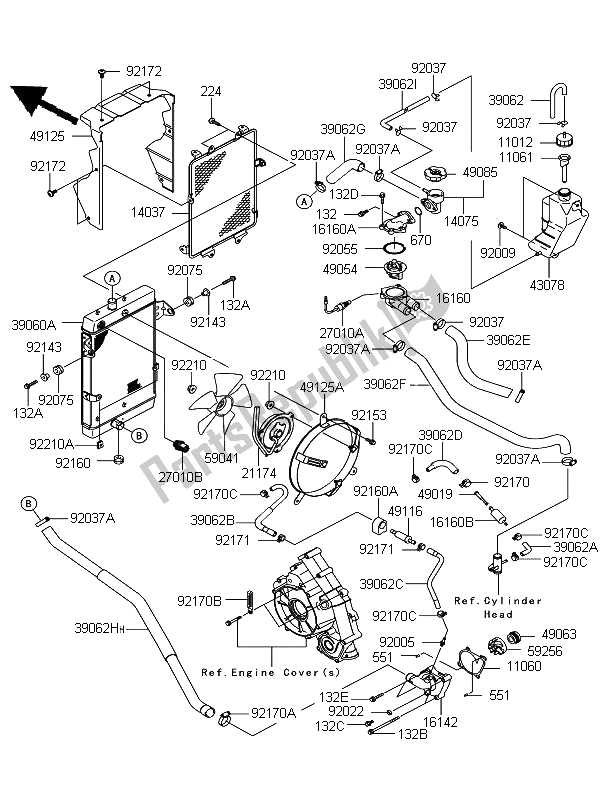 Tutte le parti per il Termosifone del Kawasaki KFX 700 2011