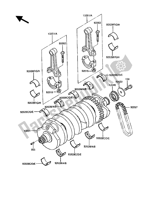 All parts for the Crankshaft of the Kawasaki 1000 GTR 1987