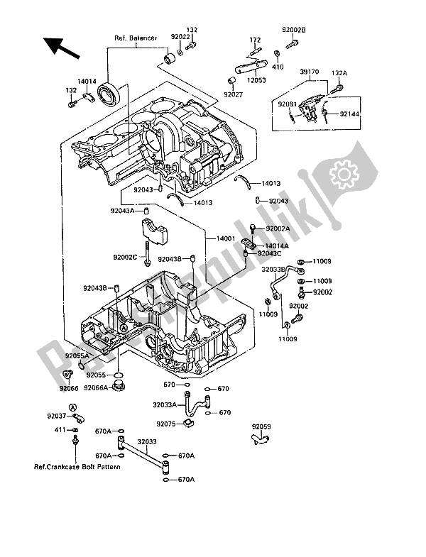 All parts for the Crankcase of the Kawasaki 1000 GTR 1986