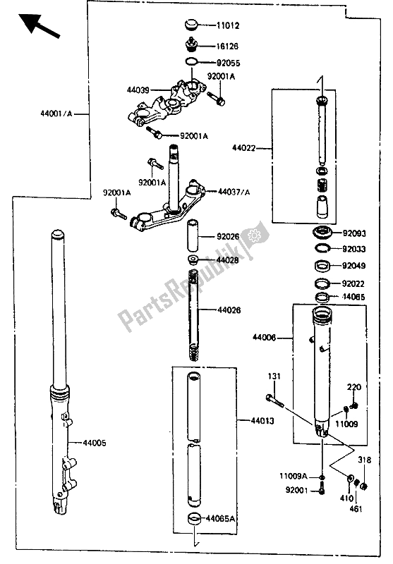 Toutes les pièces pour le Fourche Avant du Kawasaki ZL 600 1987