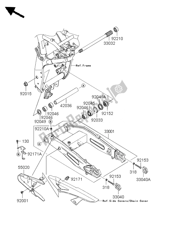 Toutes les pièces pour le Bras Oscillant du Kawasaki Z 1000 ABS 2007