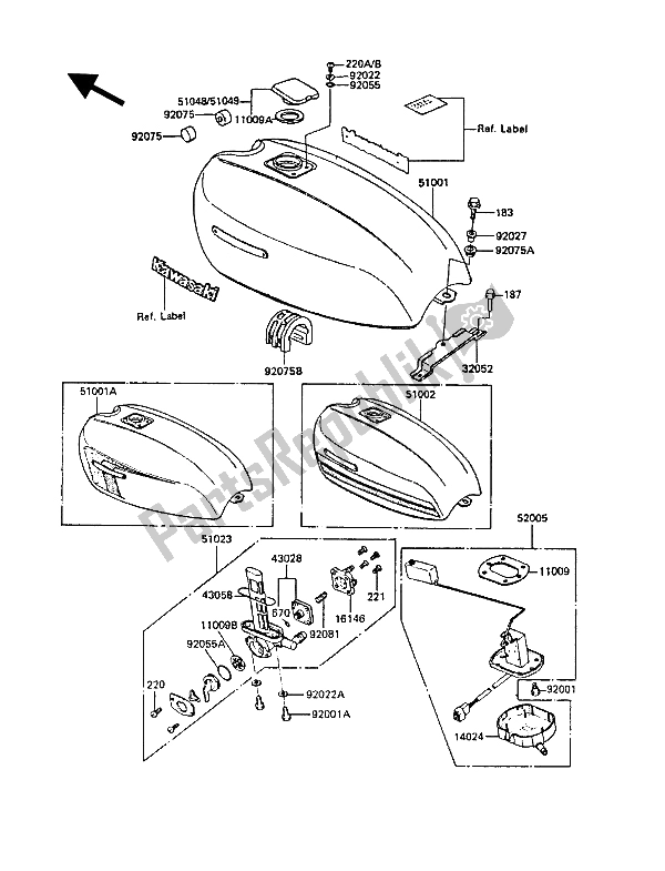 Todas las partes para Depósito De Combustible de Kawasaki GT 550 1986