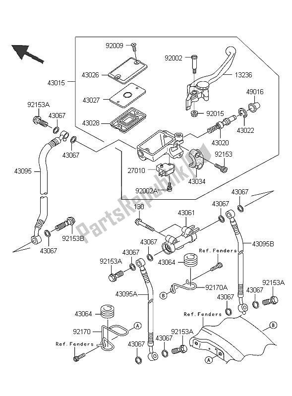 Tutte le parti per il Pompa Freno Anteriore del Kawasaki ZRX 1200R 2005