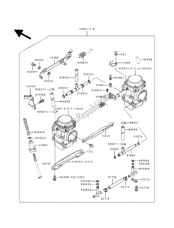 All parts for the Carburetor of the Kawasaki GPZ 500S 1993