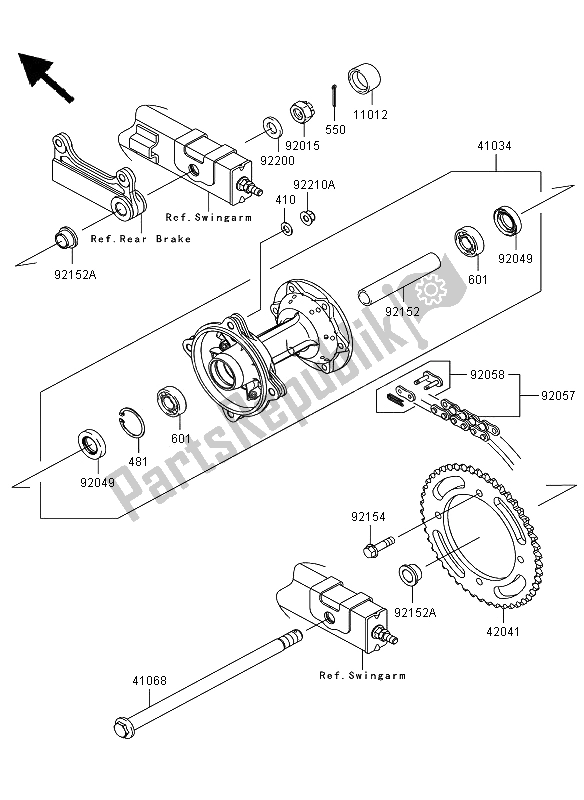 All parts for the Rear Hub of the Kawasaki D Tracker 125 2013