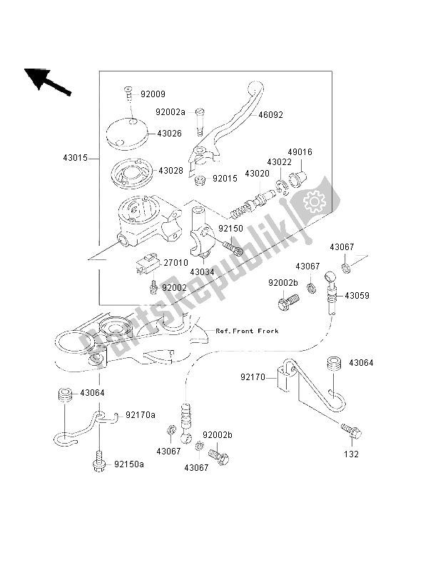 All parts for the Front Master Cylinder of the Kawasaki EN 500 2002