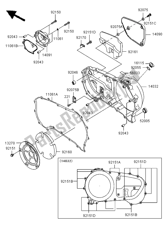 Toutes les pièces pour le Capot Moteur Droit du Kawasaki VN 1600 Classic 2006