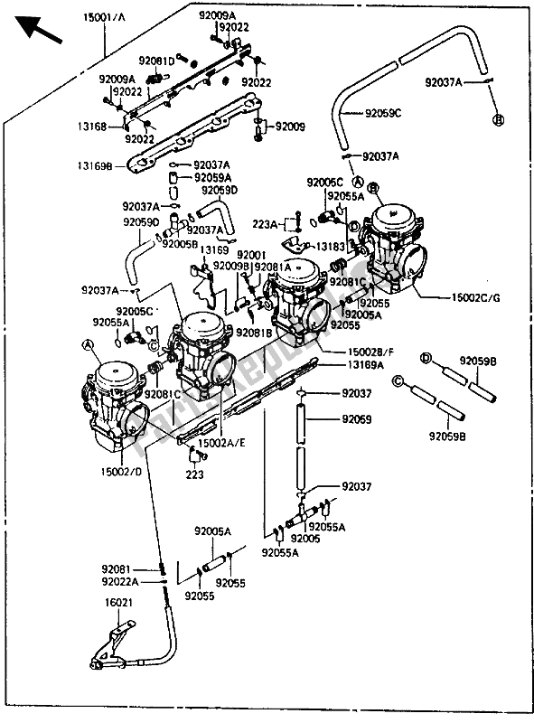 Alle onderdelen voor de Carburator van de Kawasaki ZL 600 1987