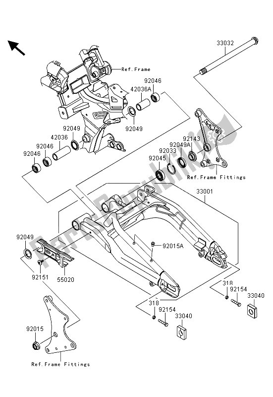 Alle onderdelen voor de Achterbrug van de Kawasaki ER 6N ABS 650 2013