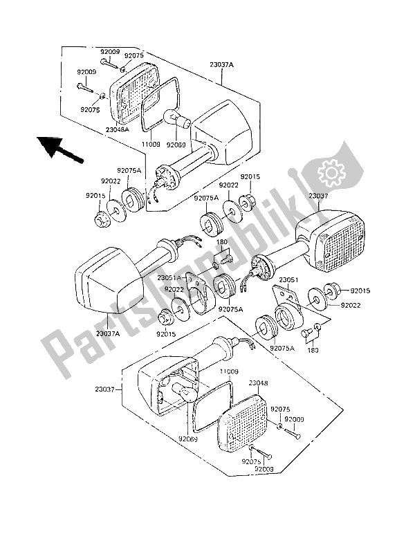 Alle onderdelen voor de Richtingaanwijzers van de Kawasaki GPZ 305 Belt Drive 1988