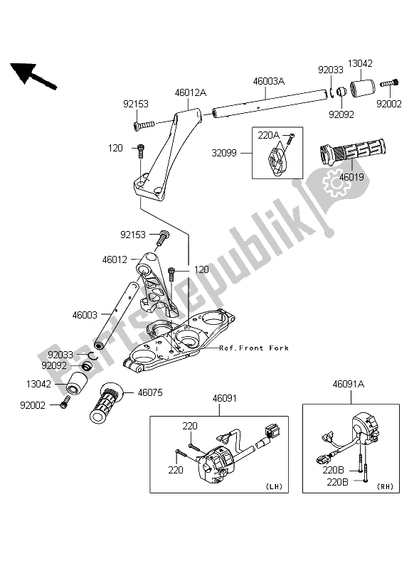 Toutes les pièces pour le Guidon du Kawasaki 1400 GTR 2008