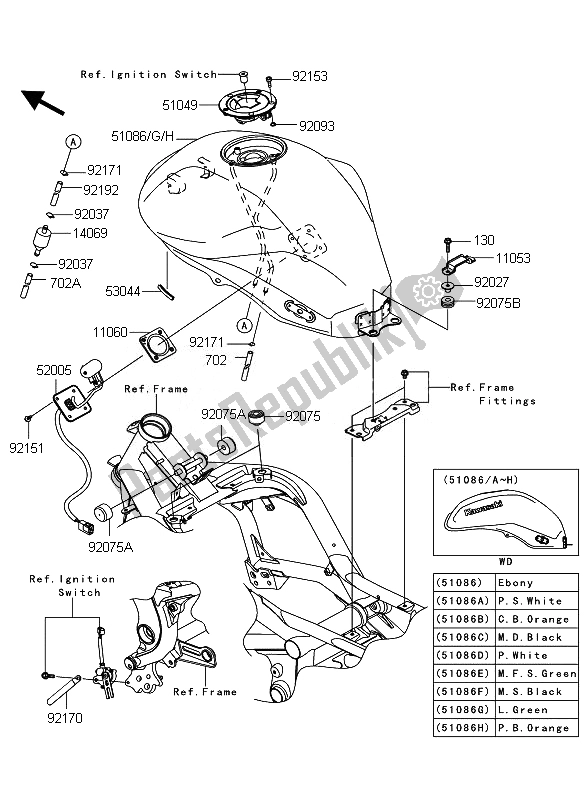 Alle onderdelen voor de Benzinetank van de Kawasaki ER 6N ABS 650 2010