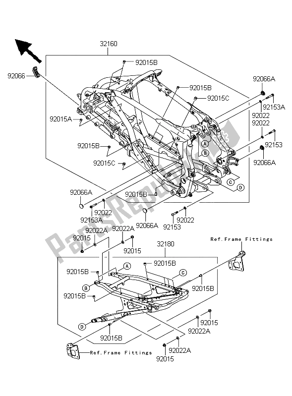 Tutte le parti per il Telaio del Kawasaki KFX 450R 2008