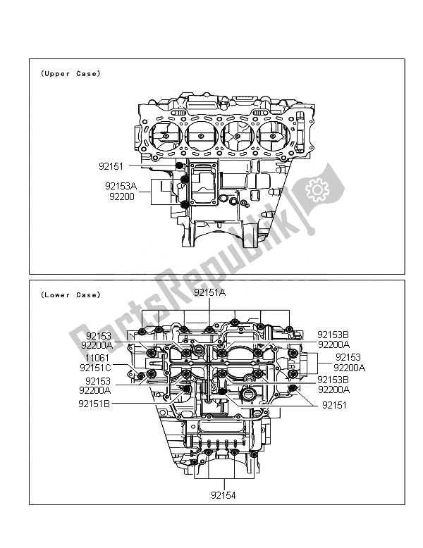 Tutte le parti per il Modello Del Bullone Del Basamento del Kawasaki Ninja ZX 10R 1000 2011