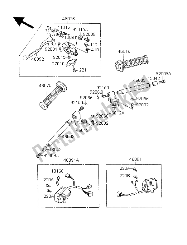 All parts for the Handlebar of the Kawasaki GPX 600R 1996