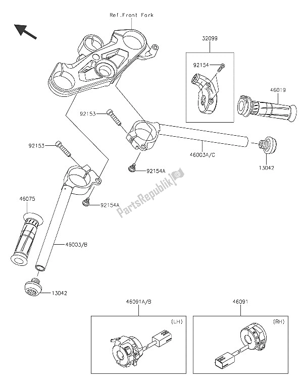 Todas las partes para Manillar de Kawasaki Ninja H2R 1000 2016